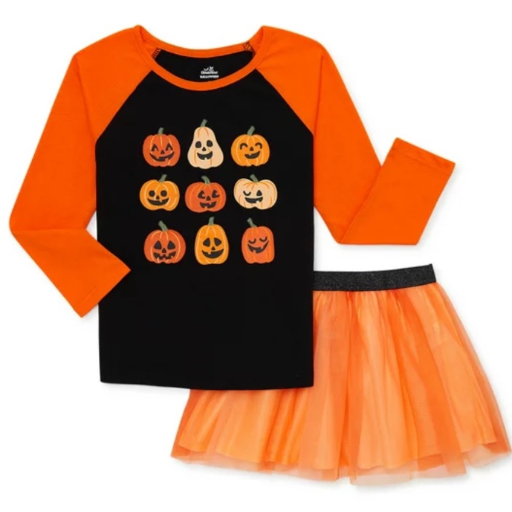 Way to Celebrate! HALLOWEEN pumpkin and tulle black orange outfit 5T